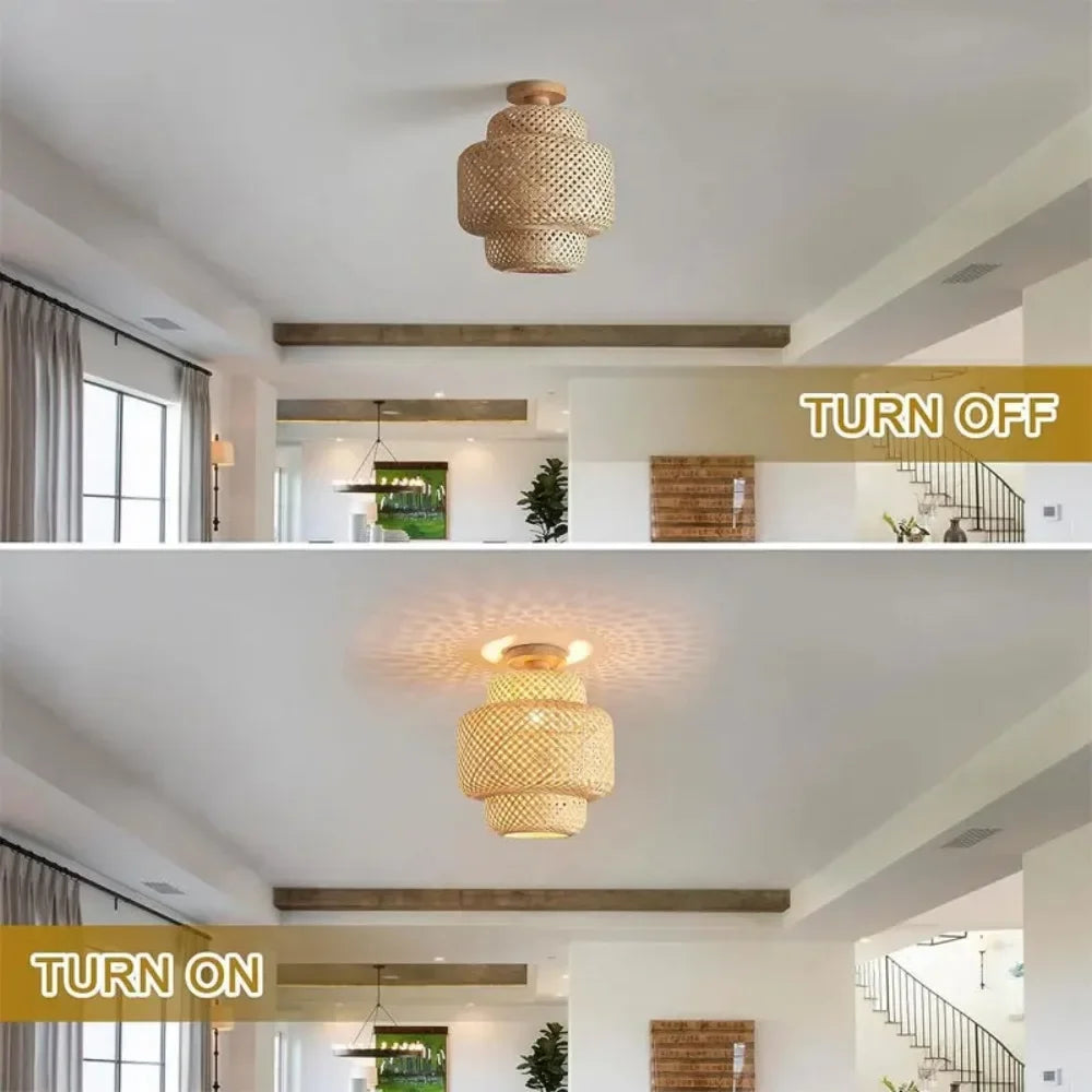 1pc Handwoven Rattan Lamp Chandeliers - Semi-Flush Mount