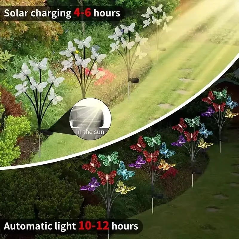 1PC 6-head LED Solar Butterfly Lights Outdoor 2 Modes