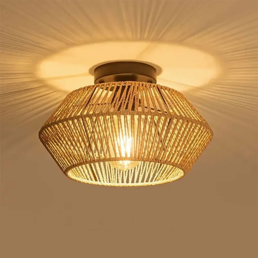 1pc Handwoven Rattan Lamp Chandeliers - Semi-Flush Mount