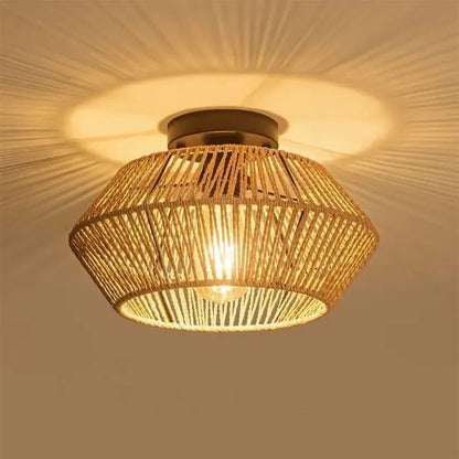 1pc Handwoven Rattan Lamp Chandeliers - Semi-Flush Mount