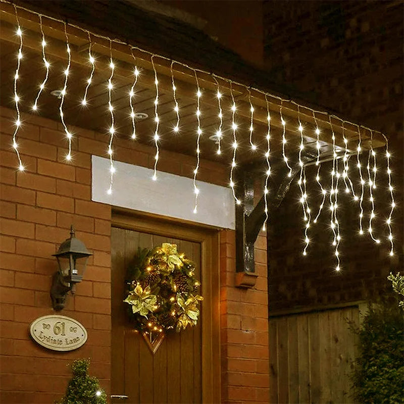 5.5M/9M Solar Curtain Icicle Light Outdoor Eaves Decor String Lights