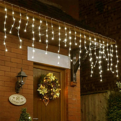 5.5M/9M Solar Curtain Icicle Light Outdoor Eaves Decor String Lights