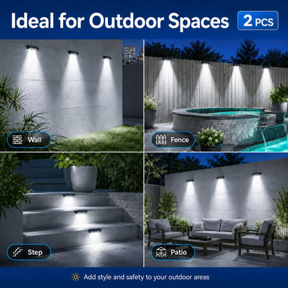 2 Pack Solar Wall Lights 4 LED Solar Fence Lights Outdoor