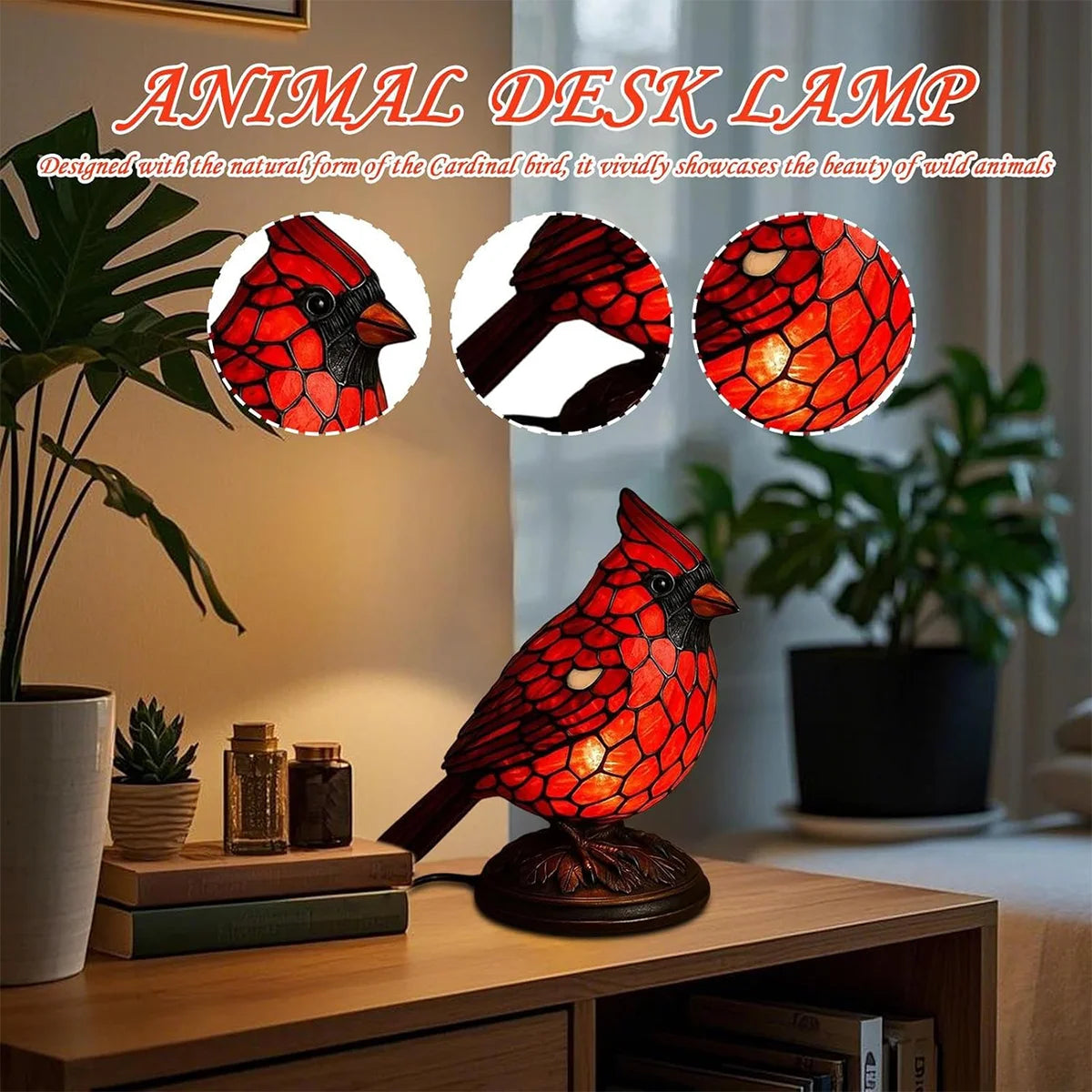 Cardinal Lamp Table Decor Gift Living Room Creative Night Light