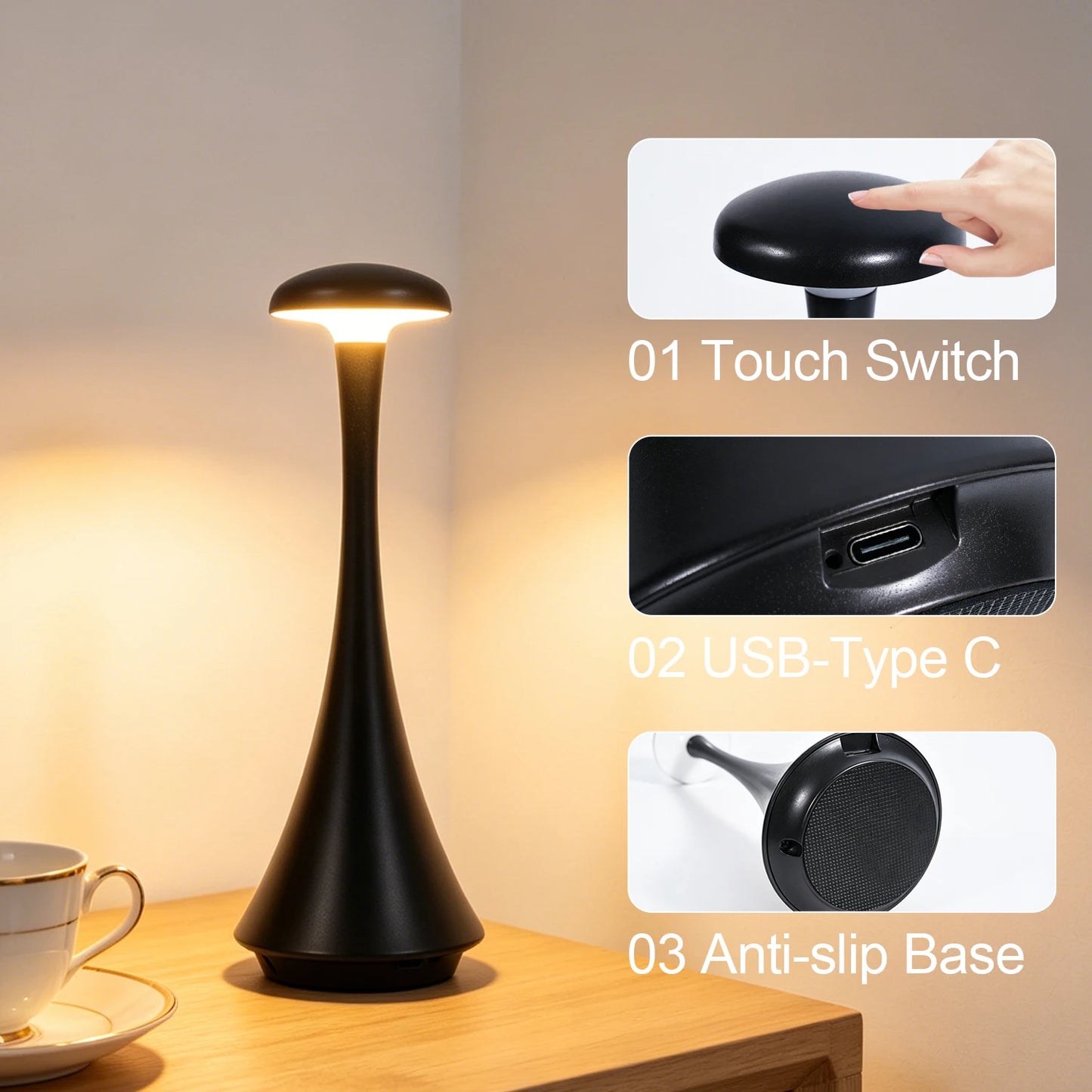 New Mushroom Table Lamp Rechargeable Wireless Touch Lamp