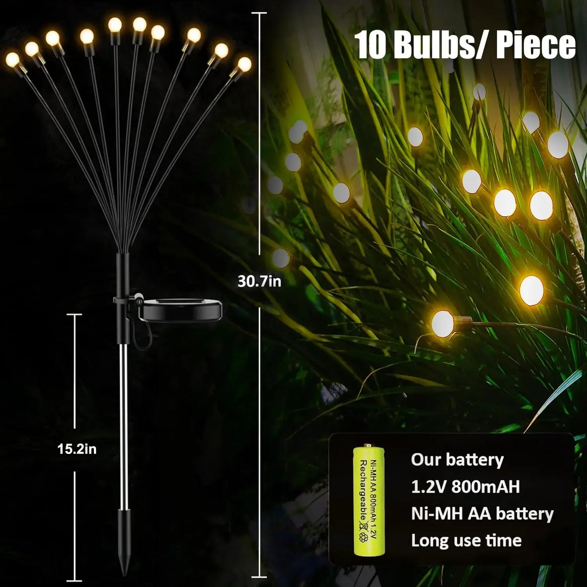 10 LED Solar Garden Lights Firefly Waterproof Solar Lights Outdoor