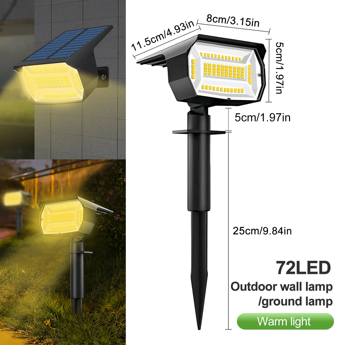 Solar Powered Wall Light Auto On/Off for Yard Garden Pathway