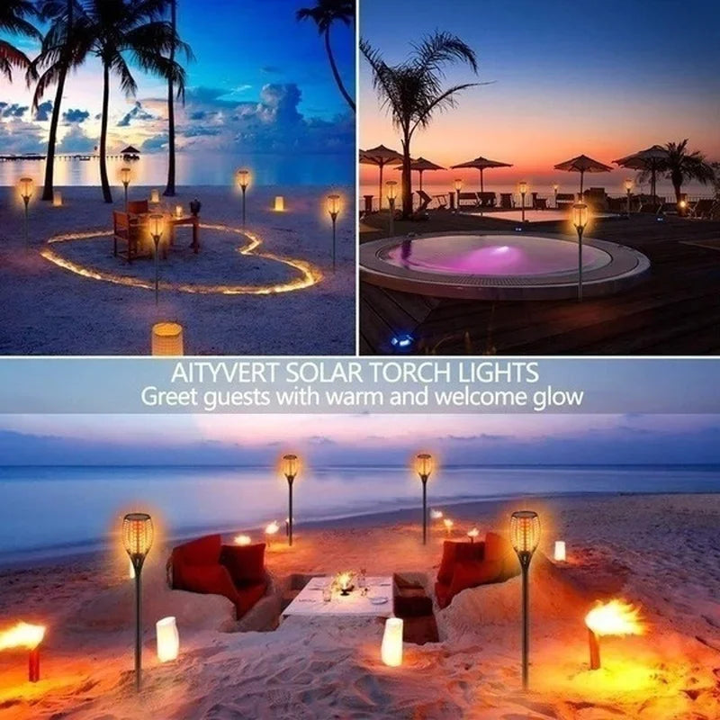 Solar Flame Torch Lights Flickering Light Waterproof Lamps
