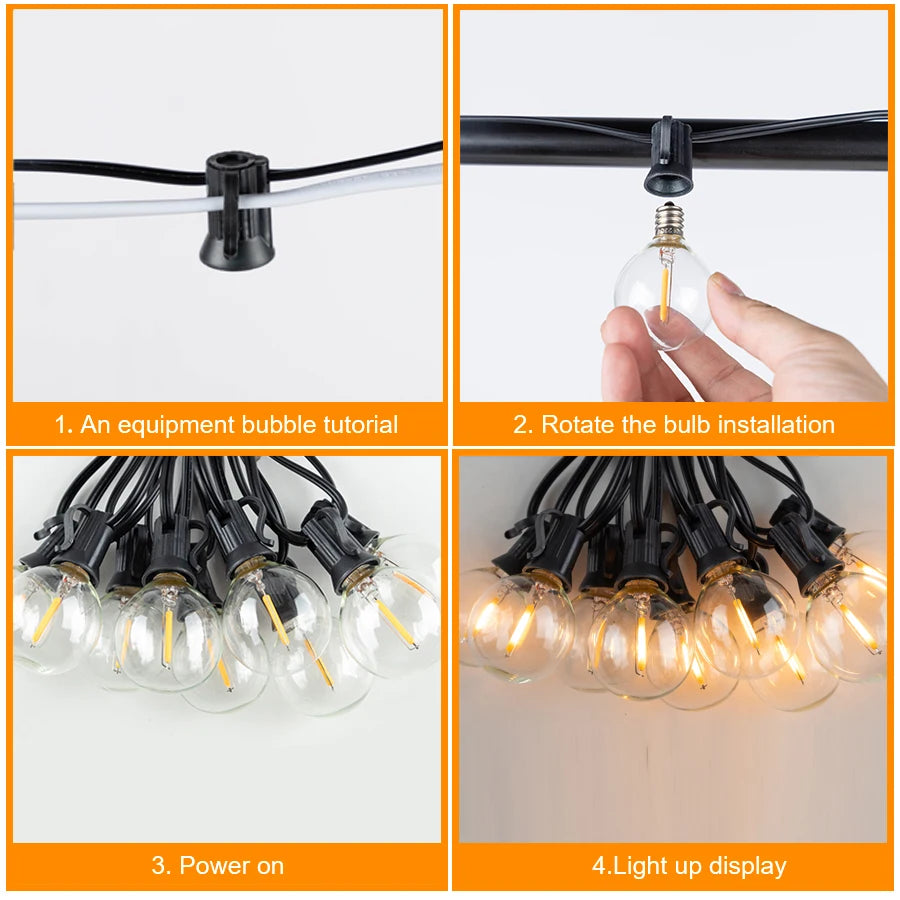 Outdoor LED Waterproof G40 String Light EU Plug Garden Lights
