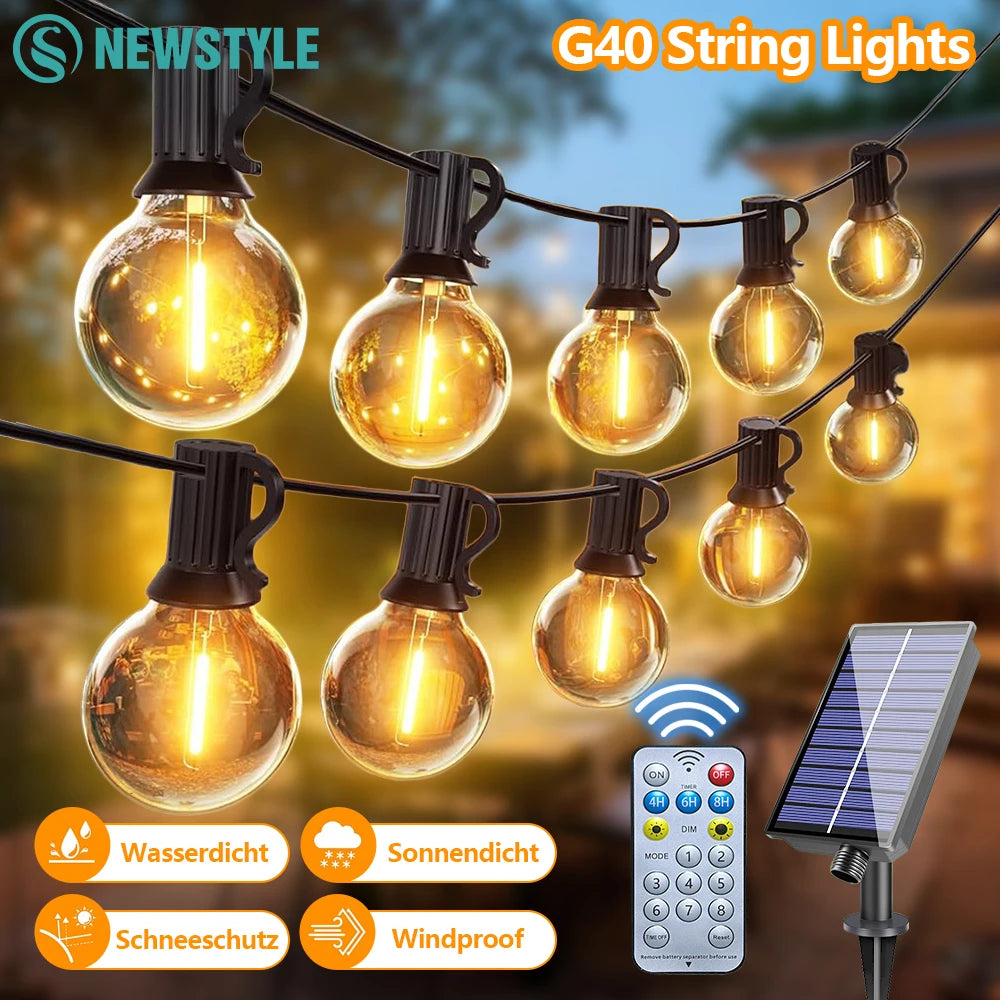 Solar String Lights Outdoor with Remote LED Shatterproof Bulbs