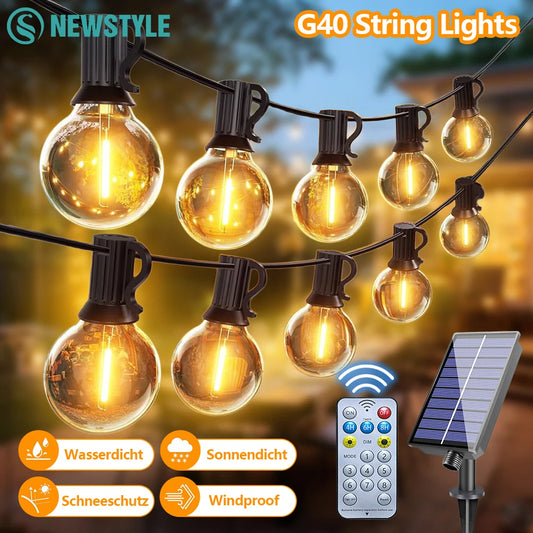 Solar String Lights Outdoor with Remote LED Shatterproof Bulbs