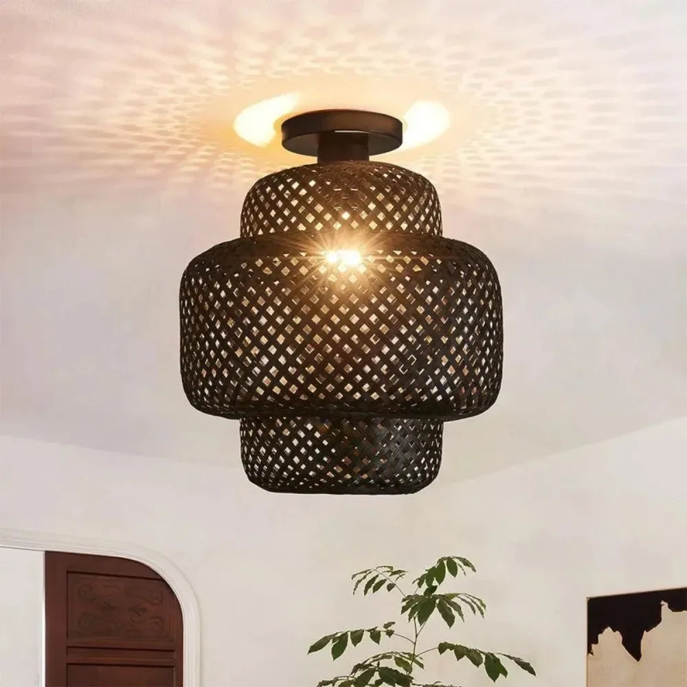1pc Handwoven Rattan Lamp Chandeliers - Semi-Flush Mount