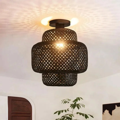 1pc Handwoven Rattan Lamp Chandeliers - Semi-Flush Mount