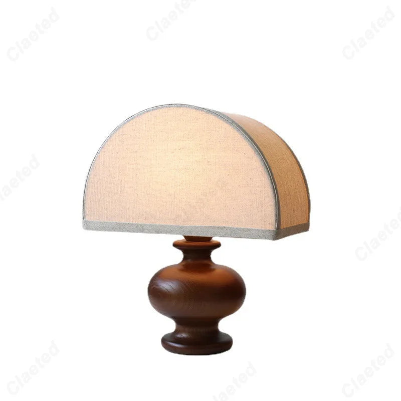Creative Retro LED Linen Desk Lamp Solid Wood Bedroom