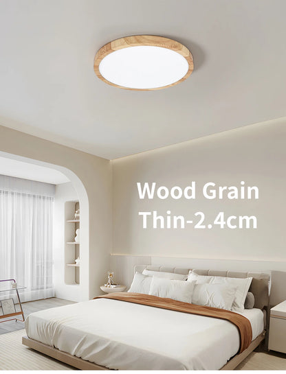Modern LED Ceiling Light Wood Grain Golden One Light
