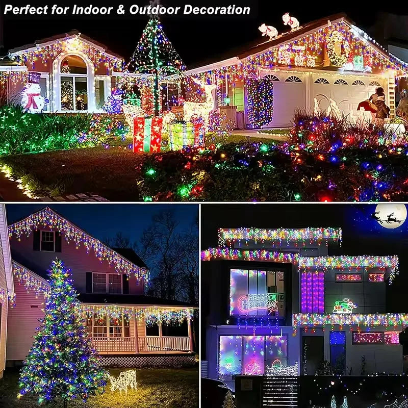 5.5M/9M Solar Curtain Icicle Light Outdoor Eaves Decor String Lights