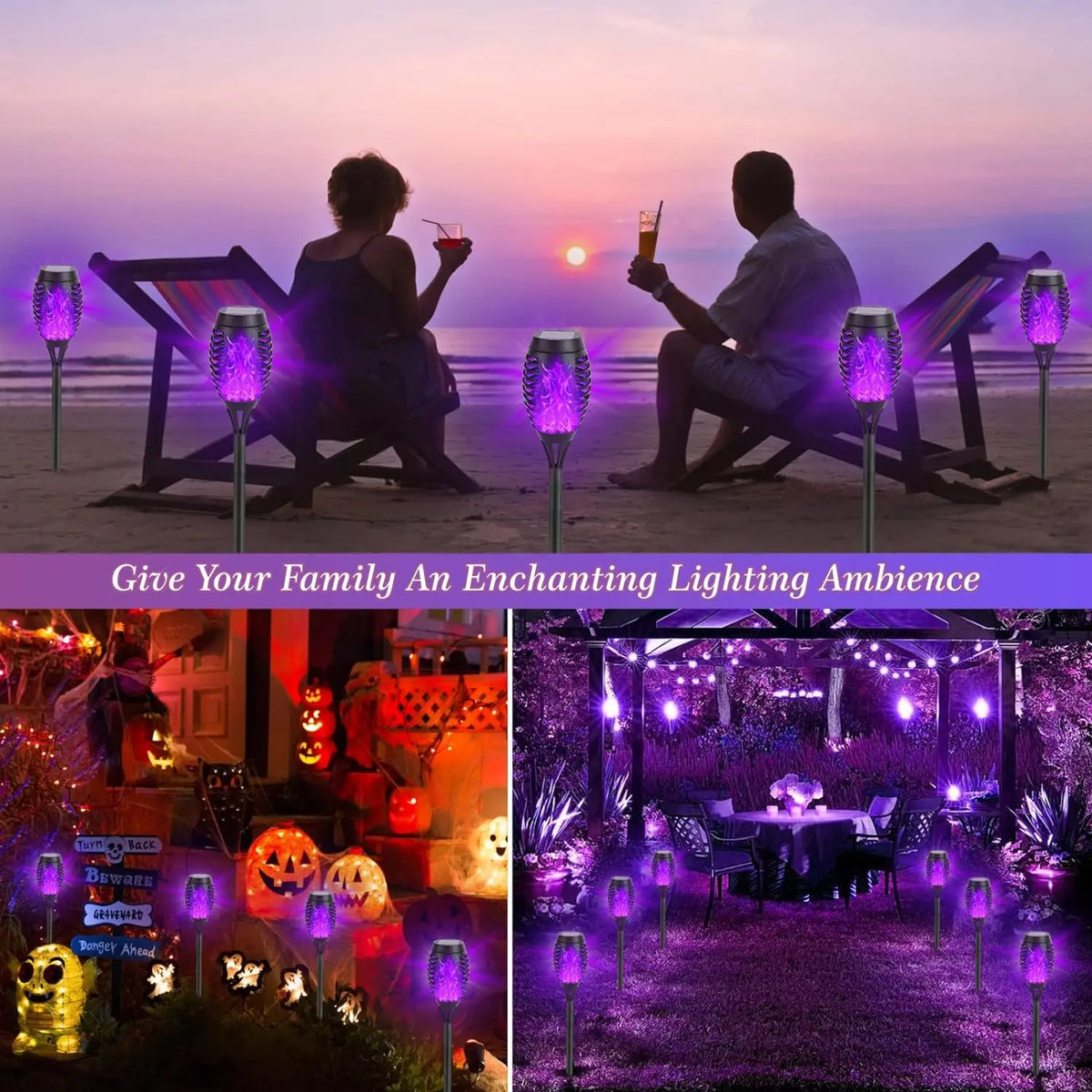 Solar Garden Flame Lights Flickering Flame Lamp Outdoor Lawn Light