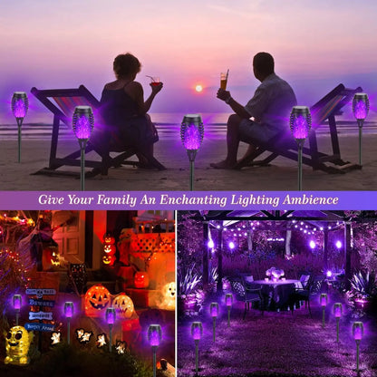 Solar Garden Flame Lights Flickering Flame Lamp Outdoor Lawn Light