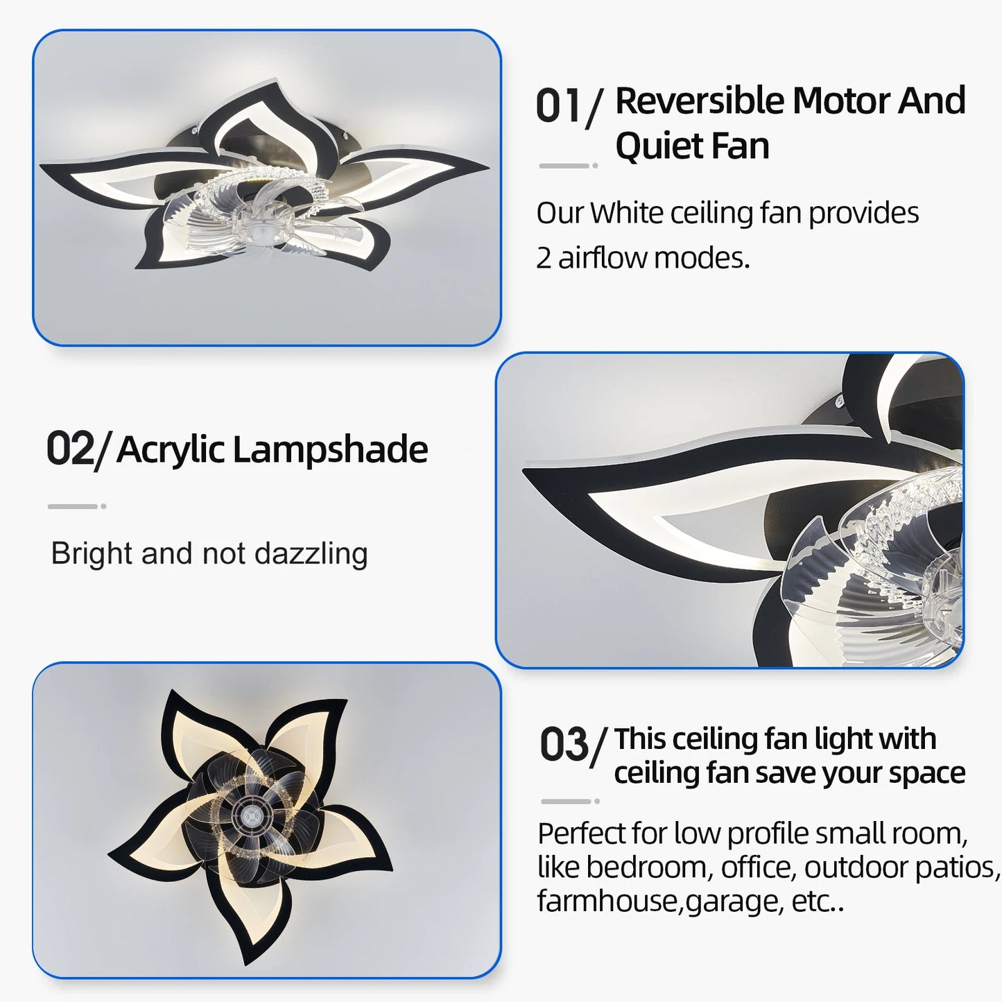 IRALAN Ceiling Fan with Lights Modern Dimmable Flower Shape