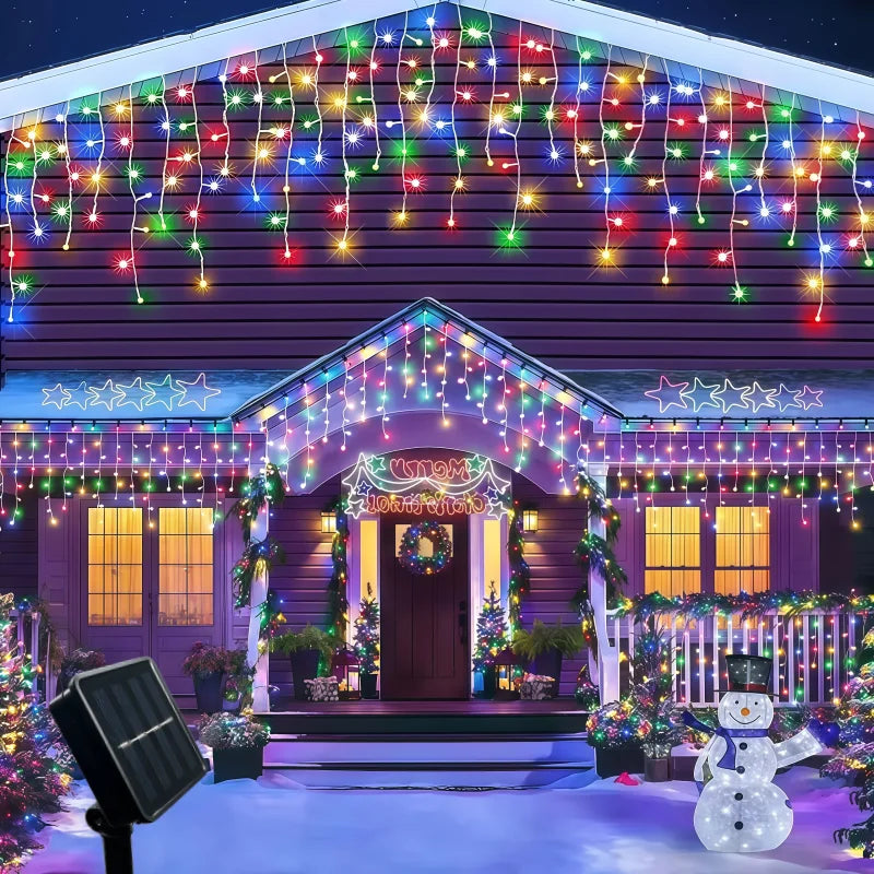 5.5M/9M Solar Curtain Icicle Light Outdoor Eaves Decor String Lights