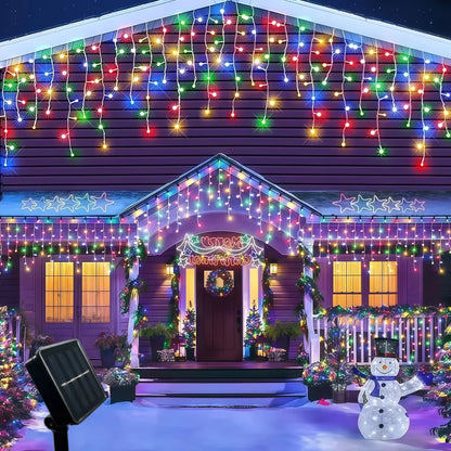 5.5M/9M Solar Curtain Icicle Light Outdoor Eaves Decor String Lights