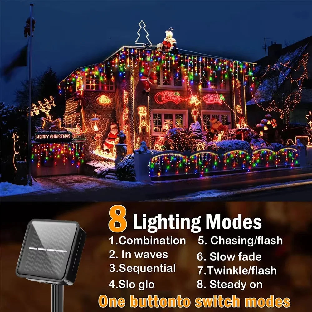 Christmas Lights Outdoor Waterproof Solar Curtain Icicle Lights