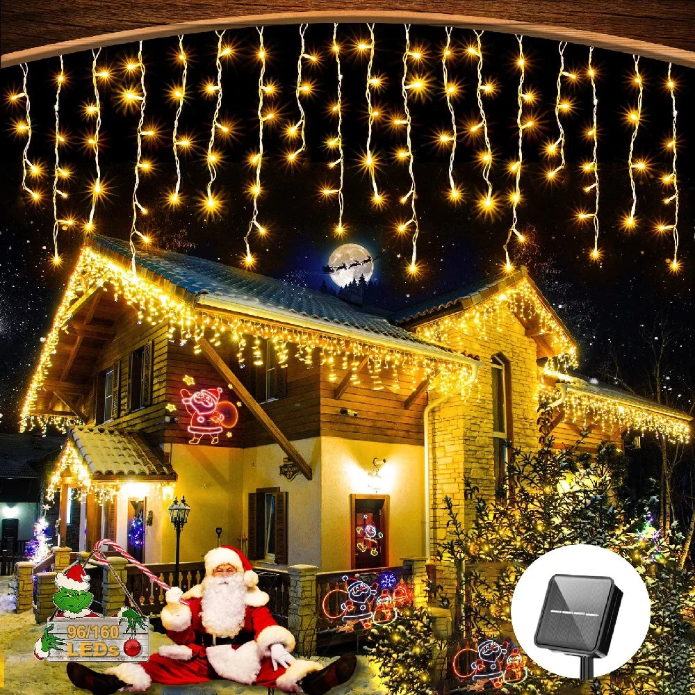 Christmas Lights Outdoor Waterproof Solar Curtain Icicle Lights