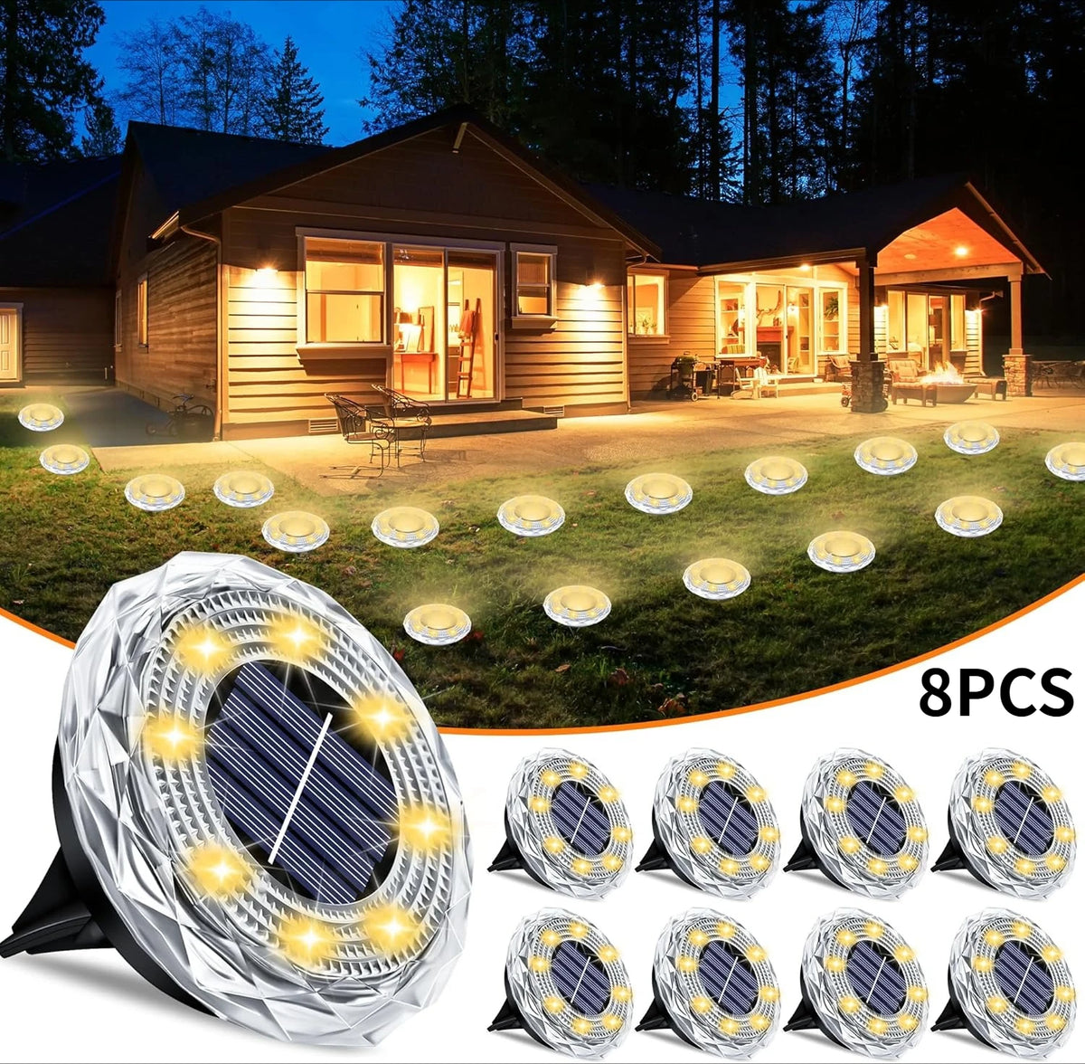 Solar Lights Outdoor Waterproof 8 LED Solar Ground Light