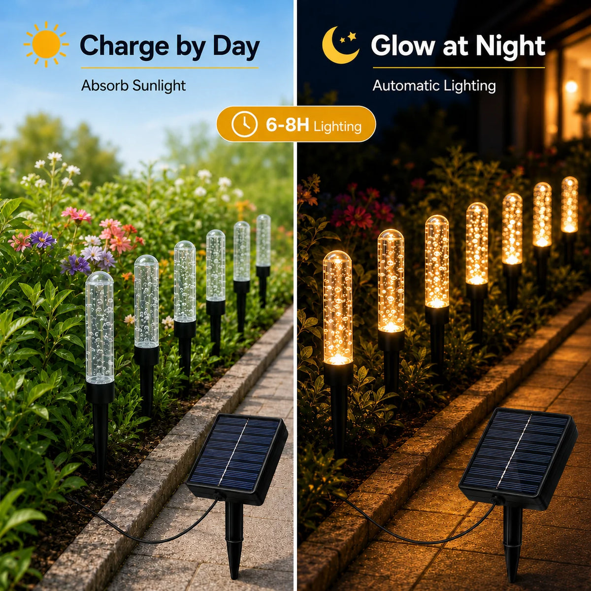 Solar Garden Lights Bubble Stick Pathway Stake Lights