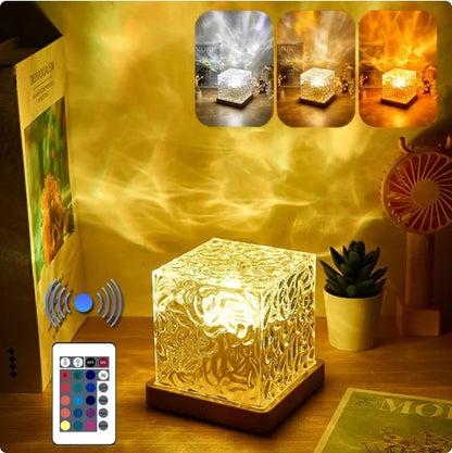 Dynamic Rotating Water Projector Night Light Flame Crystal Lamp Ocean Light