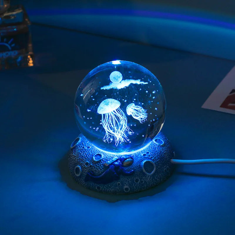 New Crystal Ball Night Light Ornament Luminous Resin Base Glass