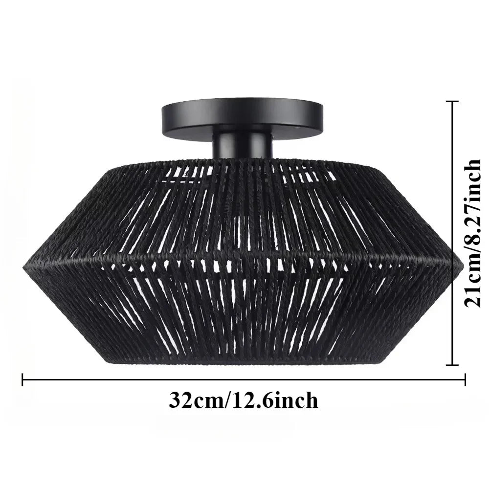 1pc Handwoven Rattan Lamp Chandeliers - Semi-Flush Mount