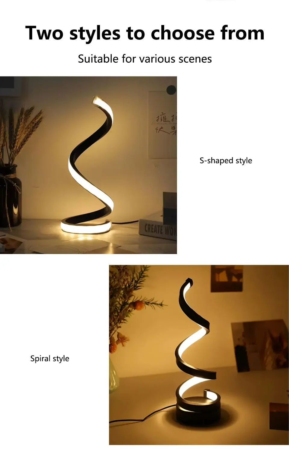 LED Night Light Spiral Table Lamp Modern Bedside Lamps