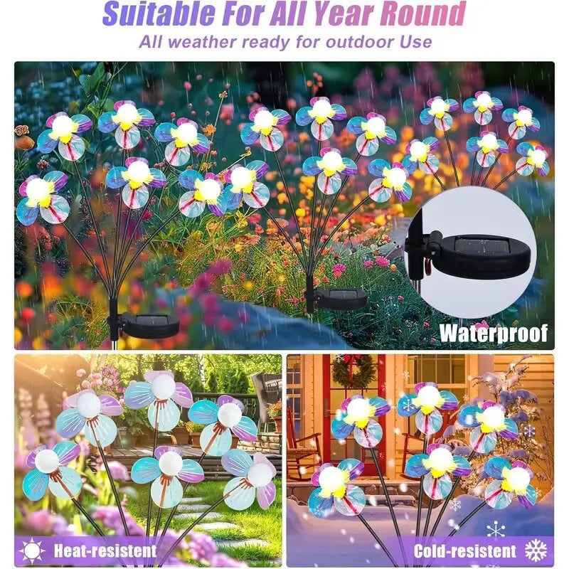 Solar Firefly Flower LED Lights Outdoor Waterproof 2 Modes Decoration