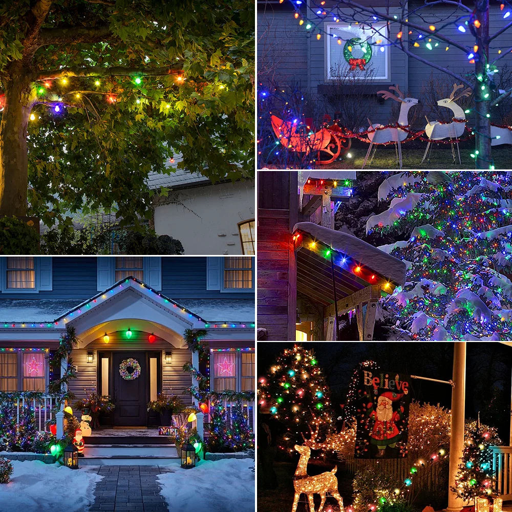 Christmas Outdoor String Lights Plastic C7 Colored Hanging Light
