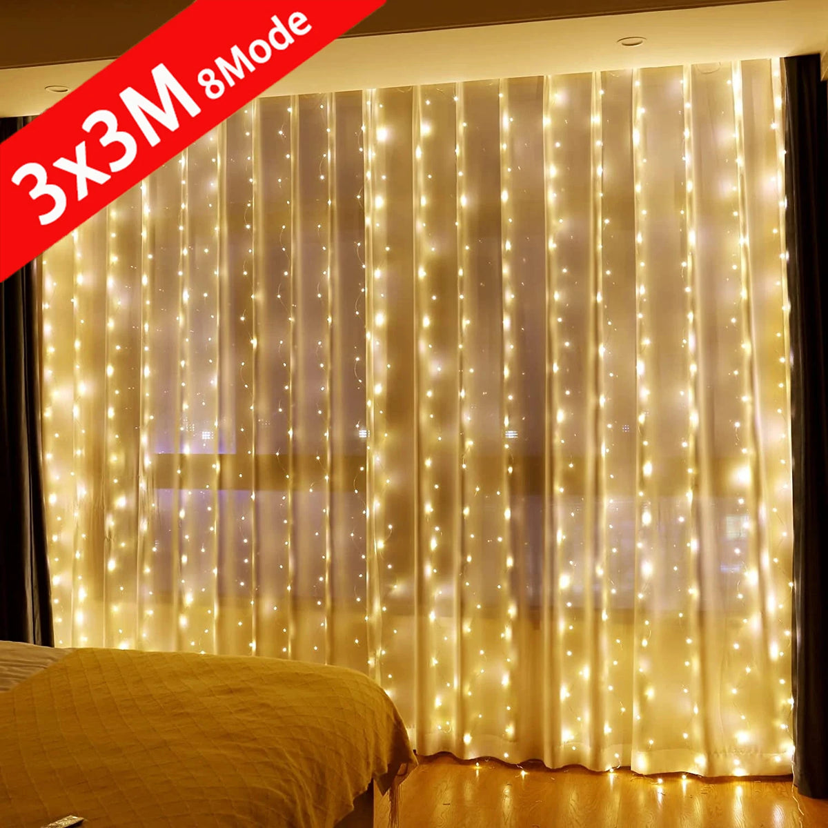 6x3M LED Curtain Icicle String Lights Christmas Fairy Lights