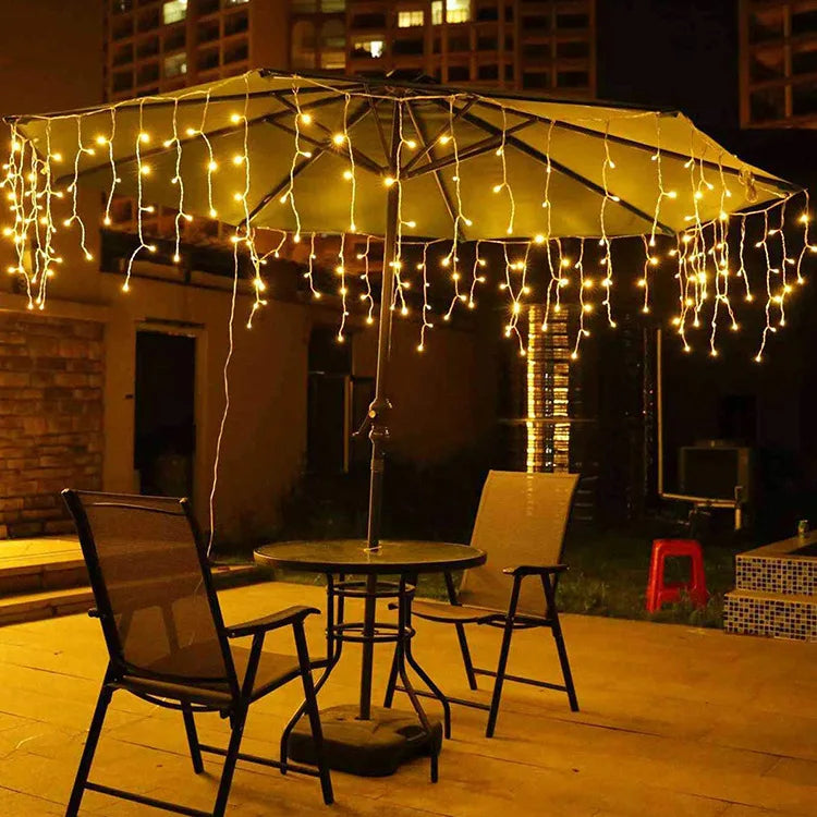 5.5M/9M Solar Curtain Icicle Light Outdoor Eaves Decor String Lights