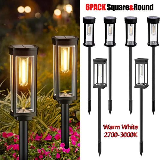 6Pack Retro Solar Pathway Lights Outdoor Waterproof Lighting