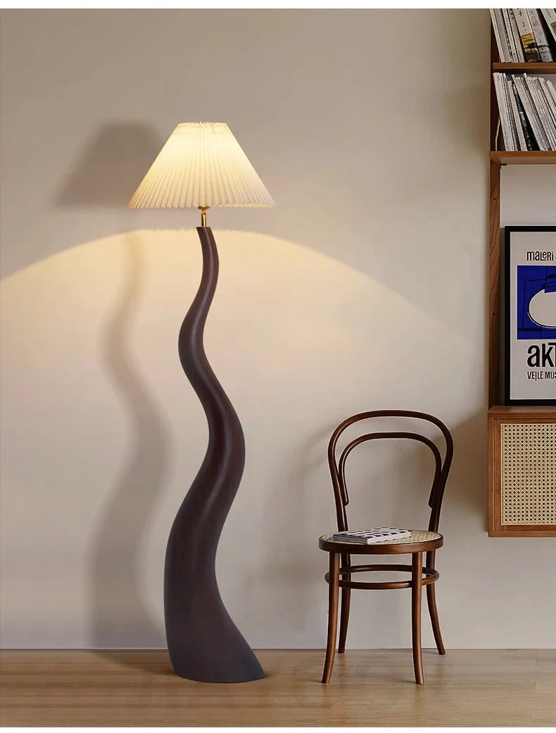 Vintage Living Room Floor Lamp Nordic Mushroom Wood Grain Light