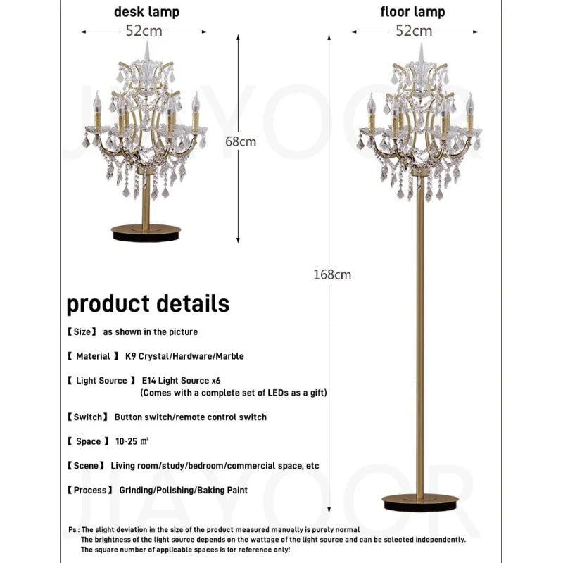 Luxury Crystal Floor Lamp Living Room Bedroom Bedside Lamp