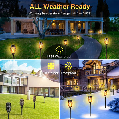 Solar Garden Flame Lights Flickering Flame Lamp Outdoor Lawn Light