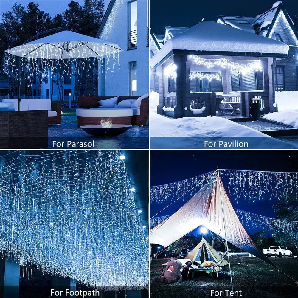 Solar Curtain Icicle Light 3.5M Eaves Outdoor Fairy String Lights