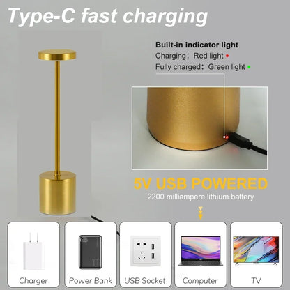 Simple LED Rechargeable Touch Metal Table Lamp Three Colors