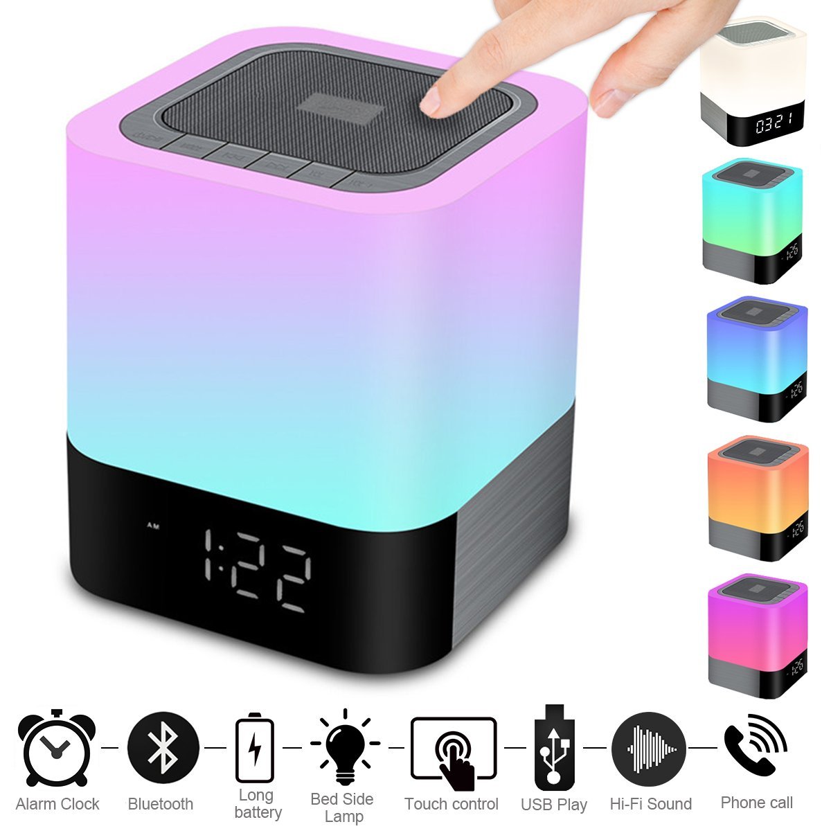 Alarm Clock Bluetooth Speaker Touch Screen LED Light Portable Colorful Light Desktop Audio