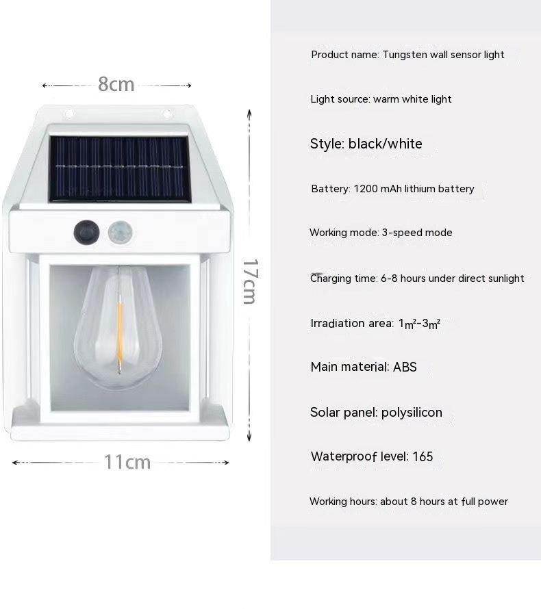 Outdoor Solar  Waterproof Tungsten Induction Garden Wall Lamp