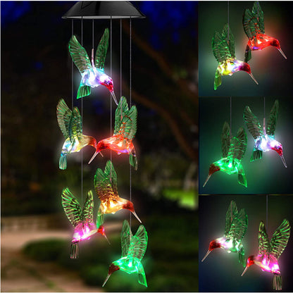 Outdoor Solar Wind Chime Lamp Hummingbird Butterfly Ball