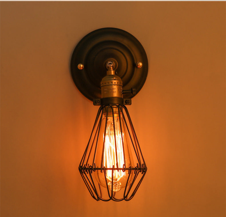 American Industrial Style Wrought Iron Retro Aisle Wall Lamp