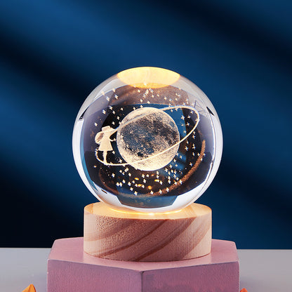 Crystal Ball 3D Inner Carved Solar System Glowing Night Lights