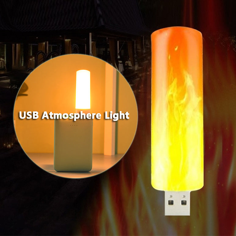 USB Atmosphere Light LED Flame Flashing Candle Lights Book Lamp