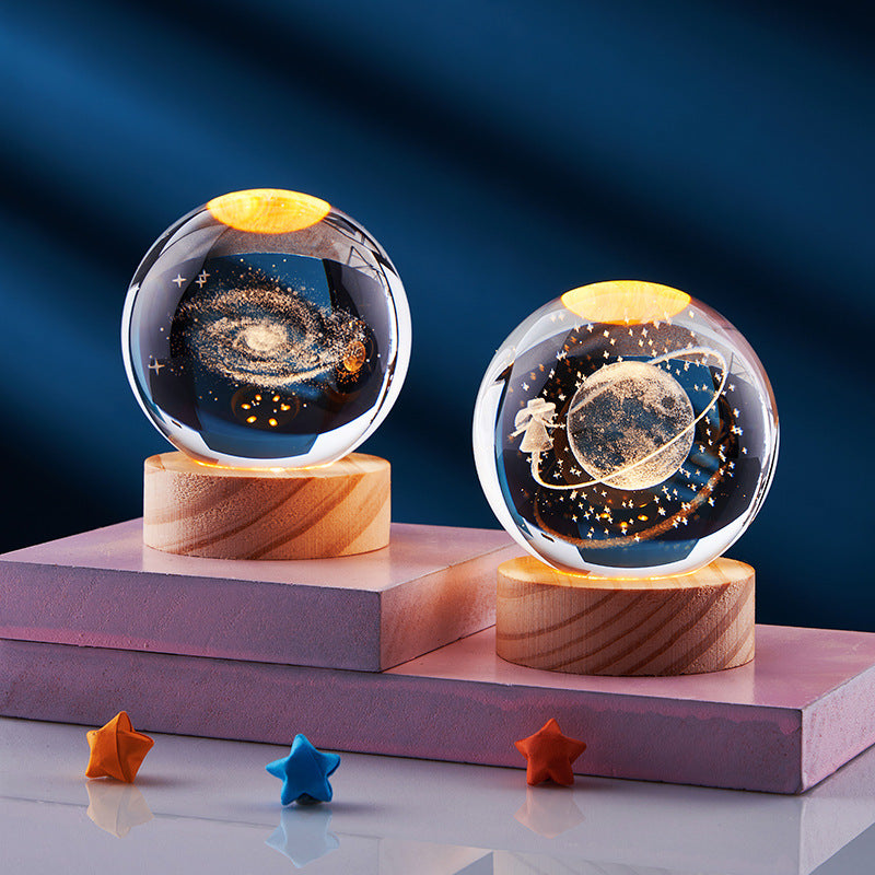 Crystal Ball 3D Inner Carved Solar System Glowing Night Lights